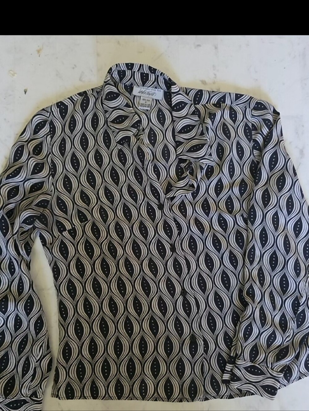 Vintage Black & White Geometric Womens Button-Up Shirt